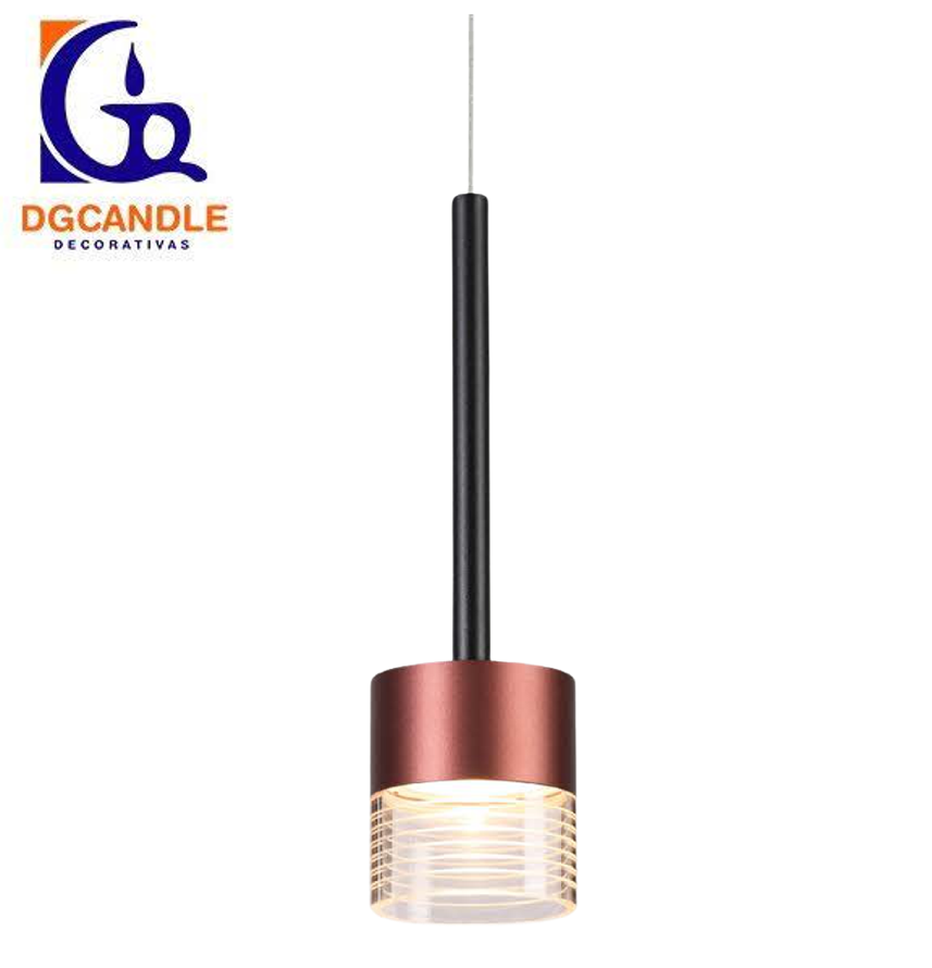 Lámpara LED Decorativa Colgante, DG50107P, 7W, 4000K Blanco Natural, 85-265Vac, Dimensiones: Φ74x1500mm, IP20, Negro con Rose Gold