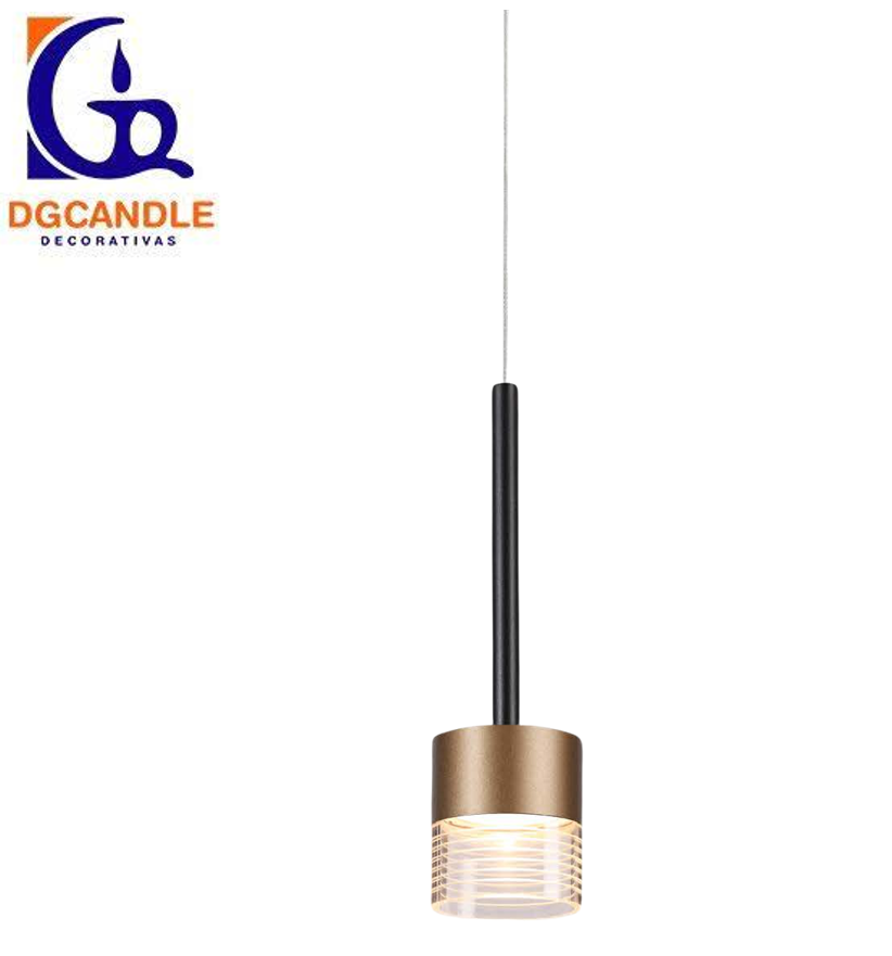 Lámpara LED Decorativa Colgante, DG50107P, 7W, 4000K Blanco Natural, 85-265Vac, Dimensiones: Φ74x1500mm, IP20, Negro con Pale Gold