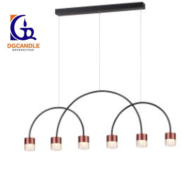 Lámpara LED Decorativa Colgante, DG50116P, 42W, 6x7W, 4000K Blanco Natural, 85-265Vac, Dimensiones: 1200x1500mm, IP20, Negro con Rose Gold