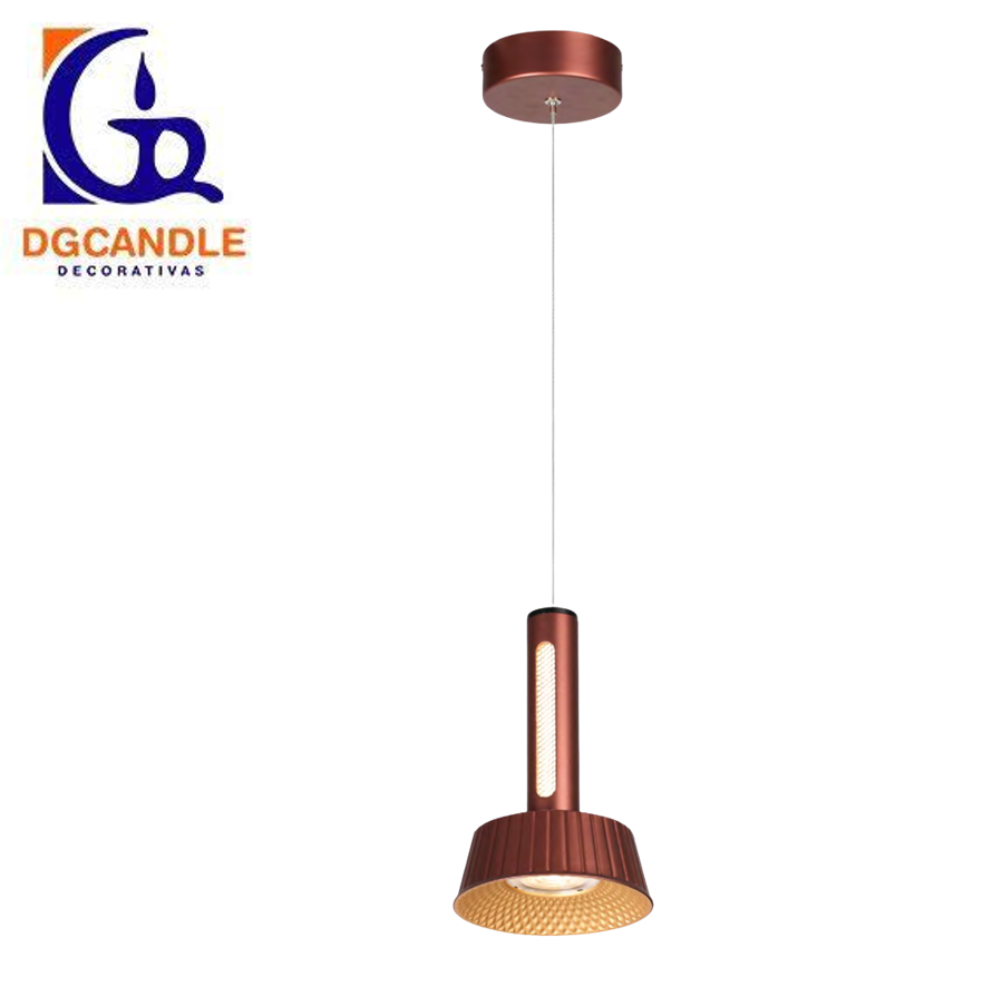 Lámpara LED Decorativa Colgante, DG50882P, 8W, 4000K Blanco Natural, 85-265Vac, Dimensiones: Φ150x1500mm, IP20, Rose Gold con Negro