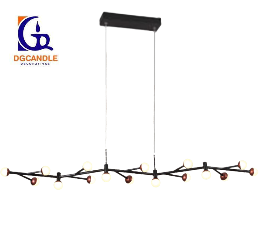 Lámpara LED Decorativa Colgante, DG50131P, 43W, 4000K Blanco Natural, 85-265Vac, Dimensiones: 1208x406x1500mm, IP20, Negro con Rose Gold