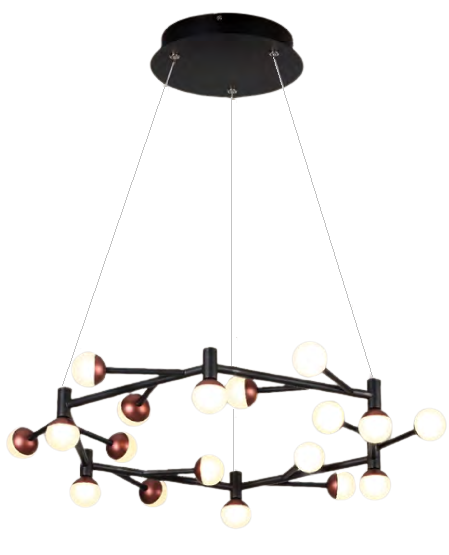 Lámpara LED Decorativa Colgante, DG50132P, 49W, 18x2.72W, 4000K Blanco Natural, 85-265Vac, Dimensiones: Φ600x1500mm, IP20, Negro con Rose Gold