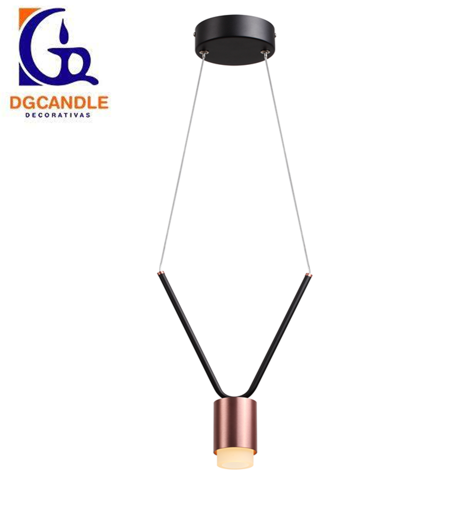 Lámpara LED Decorativa Colgante, DG50951P, 5W, 4000K Blanco Natural, 85-265Vac, Dimensiones: 212x60x1500mm, IP20, Negro con Rose Gold