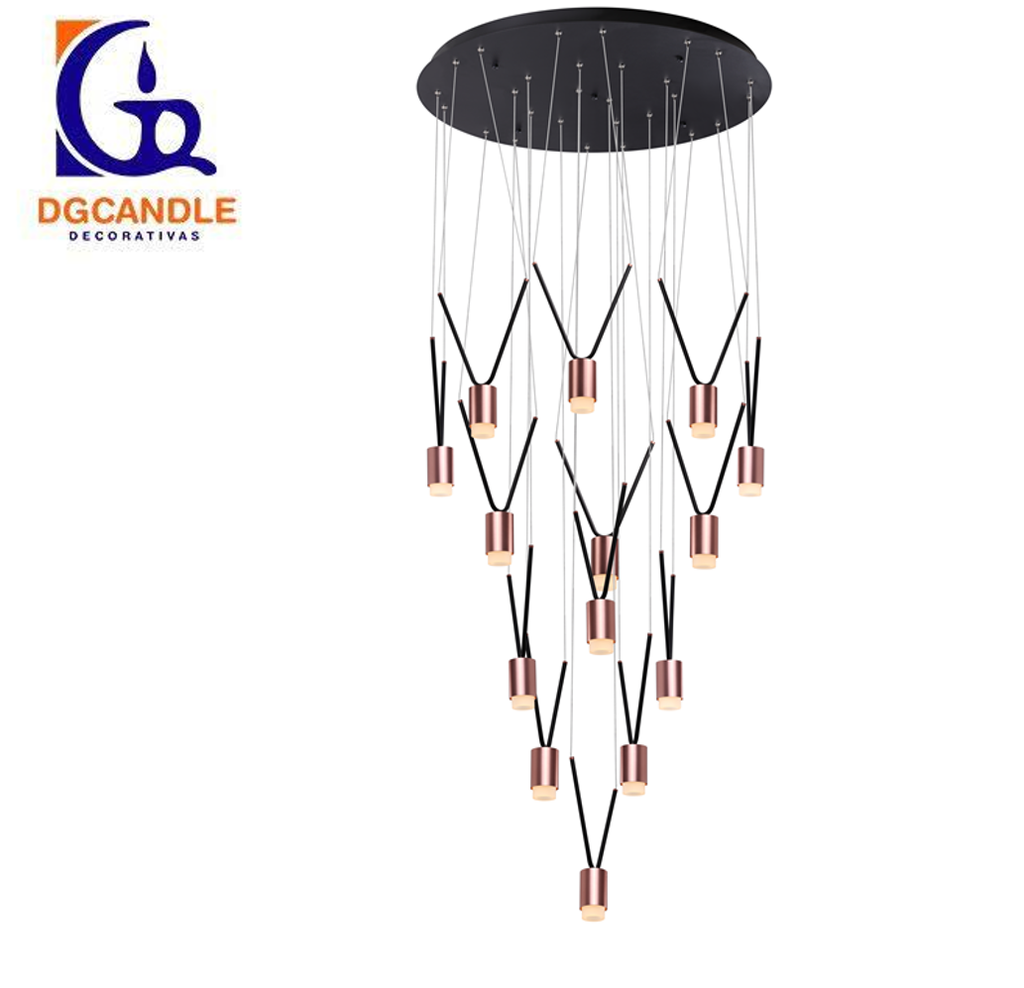 Lámpara LED Decorativa Colgante, DG50994P, 75W, 4000K Blanco Natural, 85-265Vac, Dimensiones: Φ800x2500mm, IP20, Negro con Rose Gold