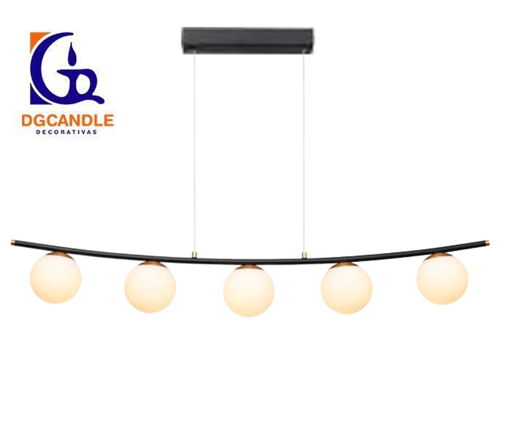 Lámpara LED Decorativa Colgante, DG60125P, 40W, 4000K Blanco Natural, 85-265Vac, Dimensiones: 1200x130x1500mm, IP20, Negro con Dorado