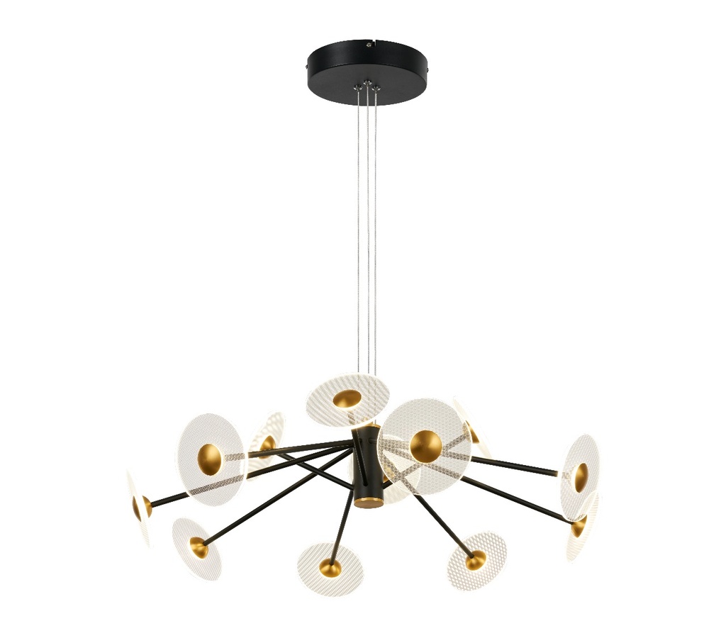 Lámpara LED Decorativa Colgante, DG60343P, 65W, 4000K Blanco Natural, 85-265Vac, Dimensiones: 800x800x1500mm, IP20, Negro con Dorado