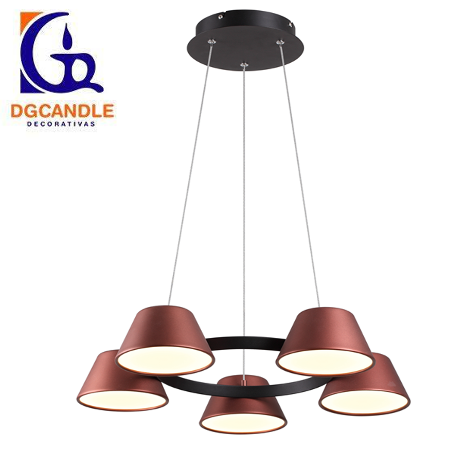 Lámpara LED Decorativa Colgante, DG50486P, 45W, 4000K Blanco Natural, 85-265Vac, Dimensiones: 600x600x1500mm, IP20, Negro con Rose Gold