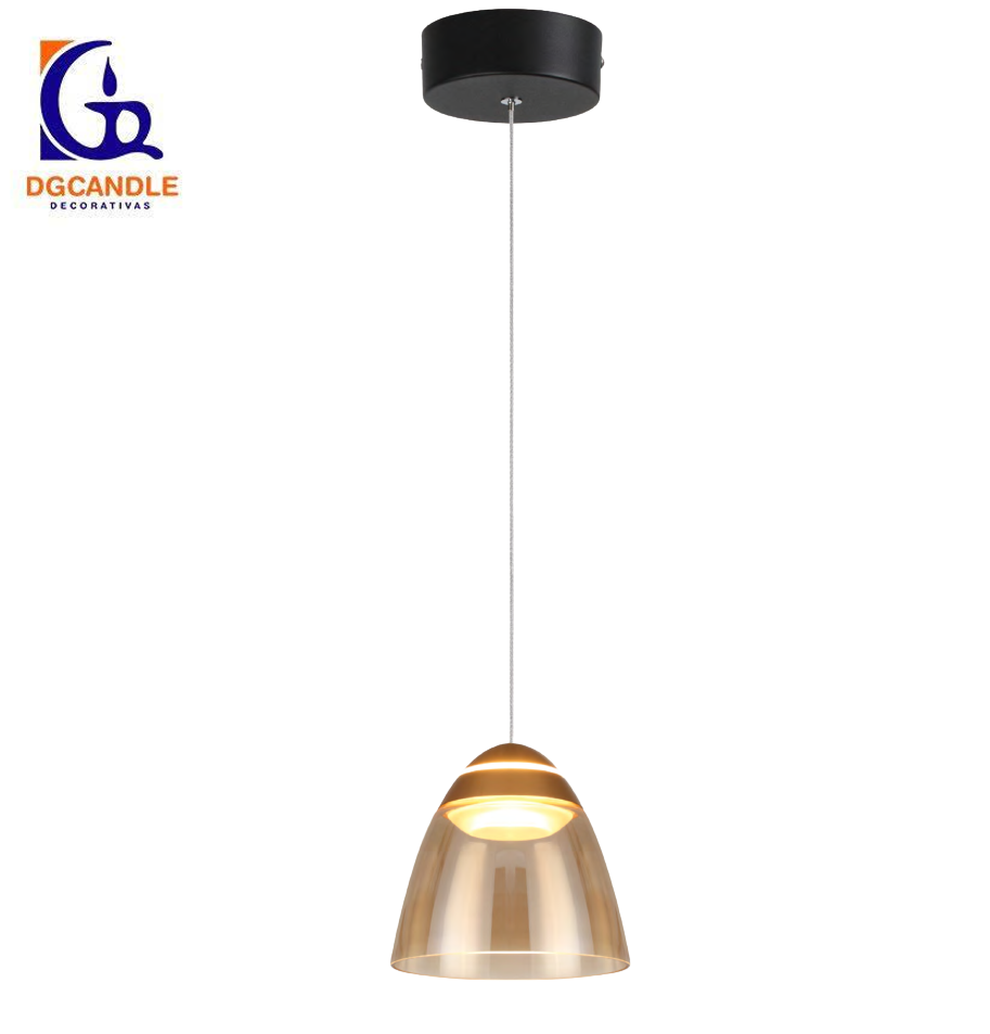Lámpara LED Decorativa Colgante, DG503612P, 8W, 4000K Blanco Natural, 85-265Vac, Dimensiones: 132x132x1500mm, IP20, Dorado con Negro