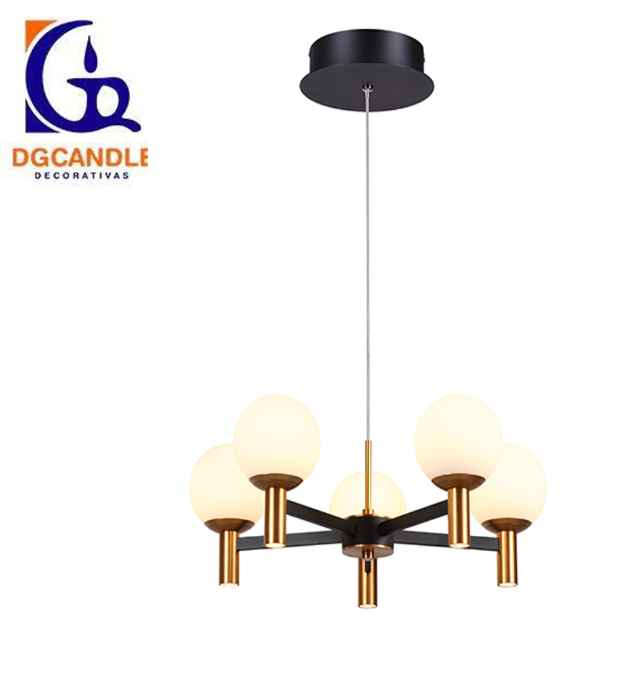 Lámpara LED Decorativa Colgante, DG60130P, 42W, 4000K Blanco Natural, 85-265Vac, Dimensiones: 590x590x1500mm, IP20, Negro con Dorado