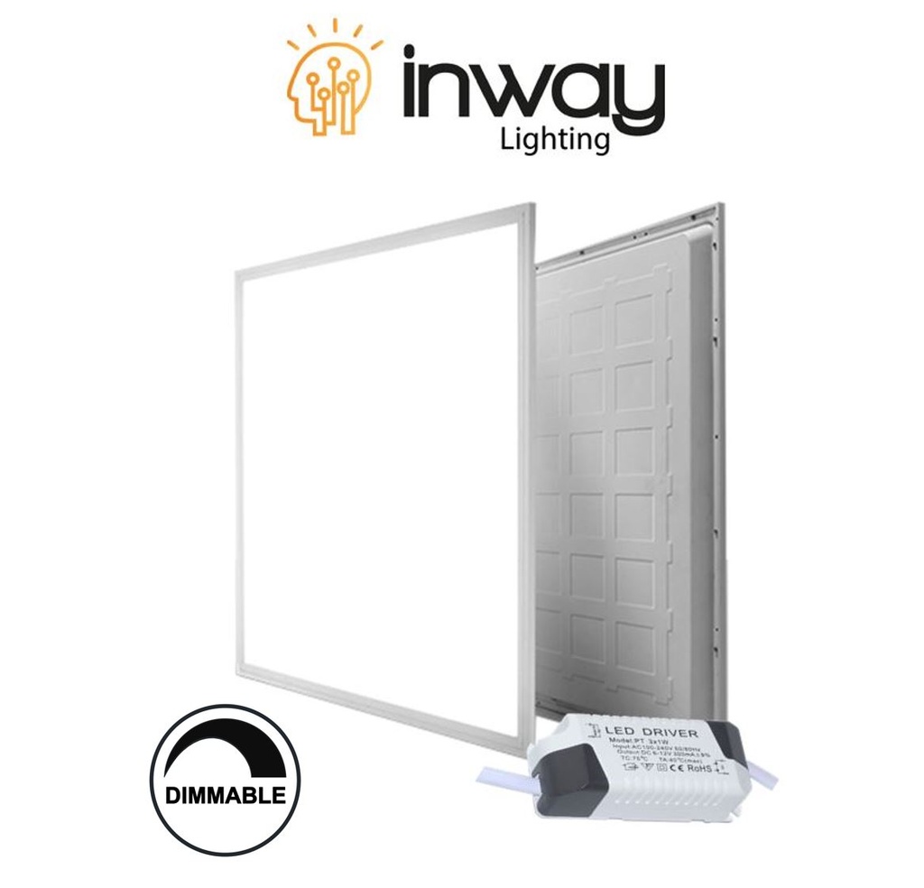 Kit Panel LED Cuadrado de Luz Directa (BackLit) p/Empotrar, 40W, 3000K Blanco Cálido, 4000Lm, 90-140Vac, 24"x24"(600x600mm), Dimmable, Borde Blanco