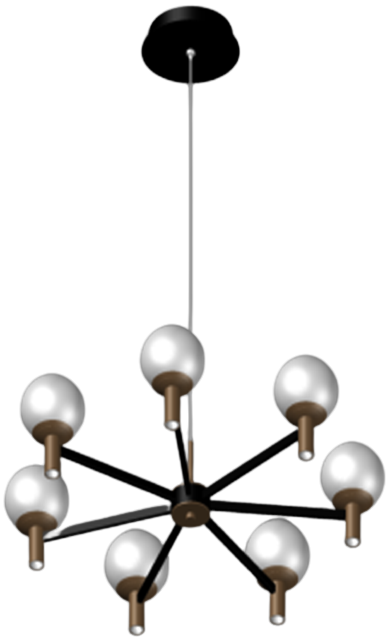 Lámpara LED Decorativa Colgante, DG60131P, 63W, 4000K Blanco Natural, 85-265Vac, Dimensiones: 786x786x1500mm, IP20, Negro con Dorado