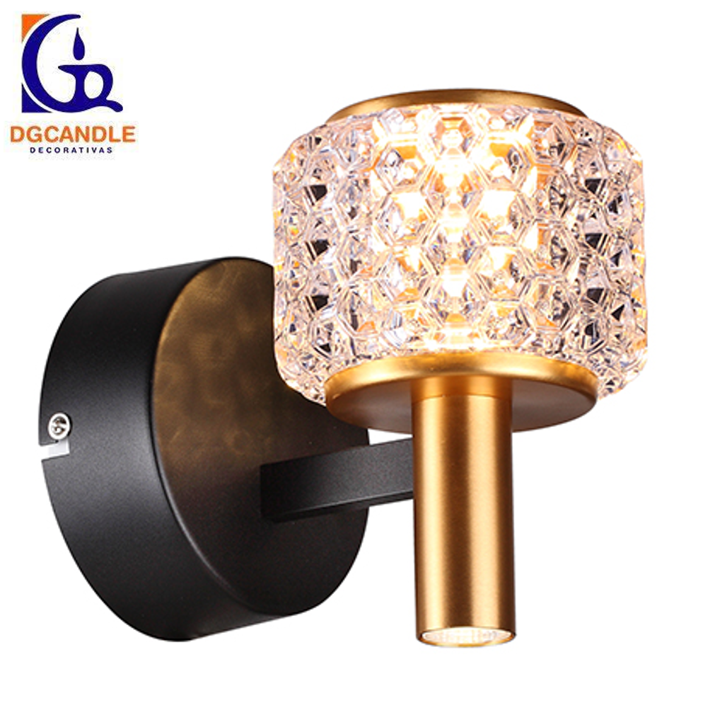 Lámpara LED Decorativa de Pared (Aplique), DG60240W, 6W, 4000K Blanco Natural, 85-265Vac, Dimensiones: 178x120x170mm, IP20, Dorado con Negro