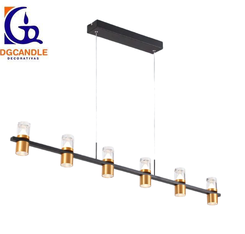 Lámpara LED Decorativa Colgante, DG60176P, 36W, 4000K Blanco Natural, 85-265Vac, Dimensiones: 1200x80x1500mm, IP20, Negro con Dorado
