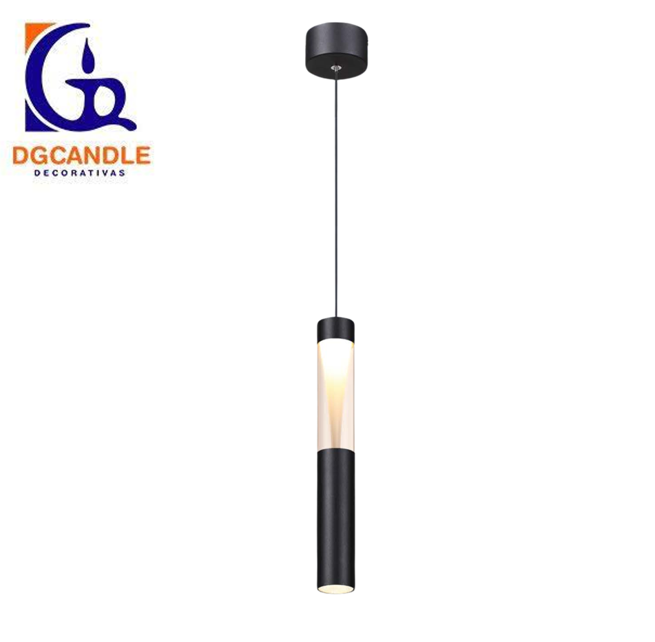 Lámpara LED Decorativa Colgante, DG51224P, 8W, 4000K Blanco Natural, 85-265Vac, Dimensiones: 50x50x1500mm, IP20, Negro