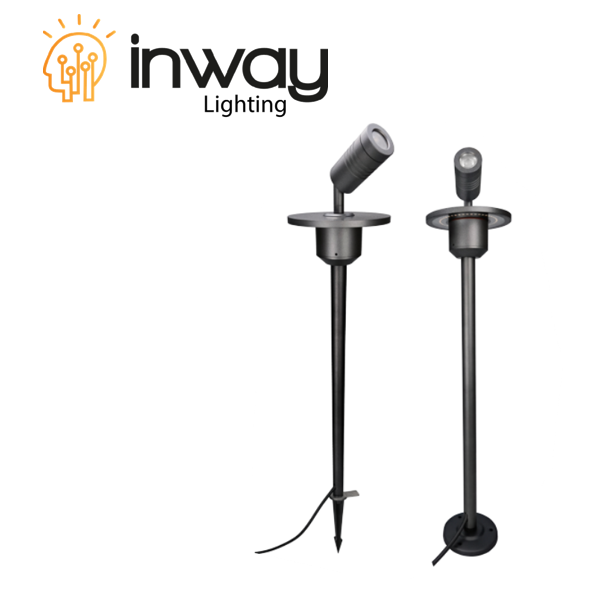 Lámpara tipo Reflector p/Jardín, 7.5W+4.5W, 3000K Blanco Cálido, IP65, 60 Grados, Diámetro: Ø150mm, Material: Aluminio, Con Poste de 516.5mm, estaca y base de 110mm, Gris Oscuro