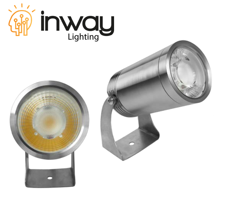 Reflector COB LED, 15W, RGBW+WW 3000K, 12Vdc, IP68, 36 Grados, Dimensiones: Ø59x103mm, Material: Acero Inoxidable 316