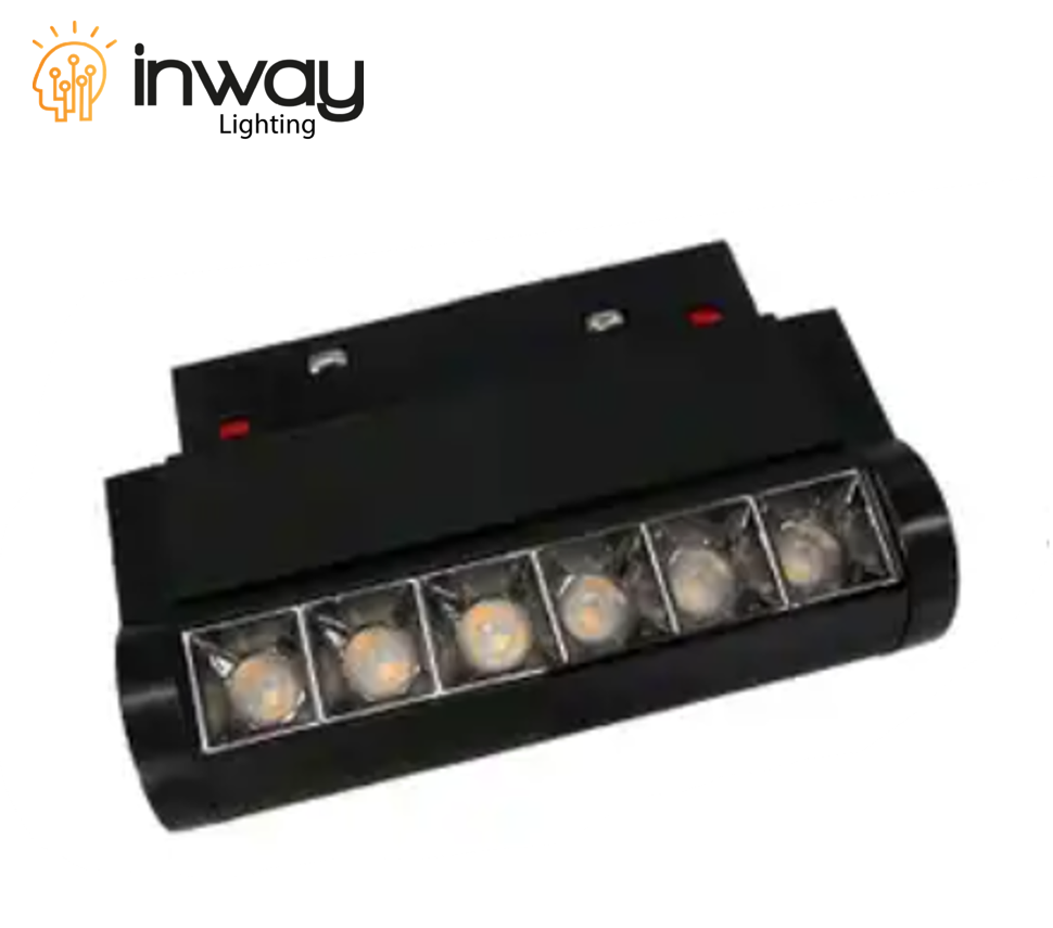 Lámpara Magnética LED p/Riel de 20mm de ancho con Rejilla / Ajustable, 6W, 4.88"(124mm), 4000K Blanco Natural, 48Vdc, Instalación: Empotrar o Superficie, 24 Grados, Negra