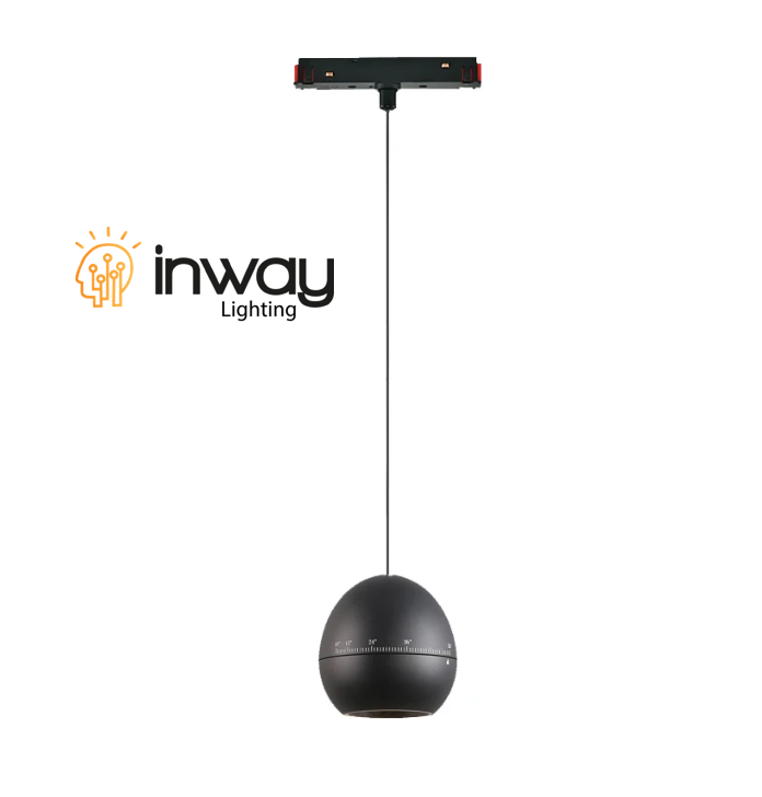 Lámpara Colgante Magnética LED tipo p/Riel de 20mm de ancho, 7W, 4000K Blanco Natural, 48Vdc, Diámetro: 100mm, Instalación: Empotrar o Superficie, 10-55 Grados, Negra