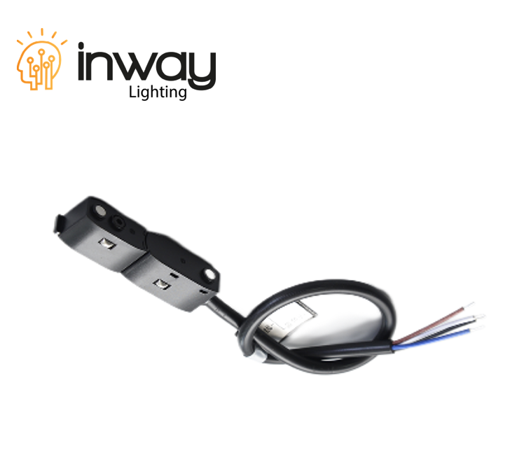 Conector p/ Alimentación de Riel de 20mm de ancho de Lámpara Magnética tipo Arco de 2 cables, 48Vdc, Negro