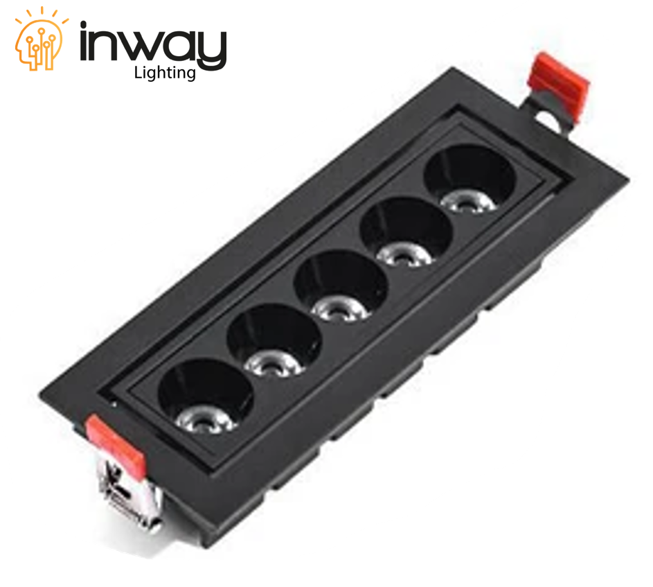 Lámpara Lineal LED con Rejilla para Empotrar, 10W, 5.82"(148mm), 4000K Blanco Natural, 100-260Vac, 24 Grados, Negra, Incluye: Clips