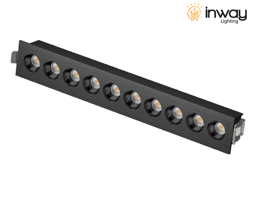Lámpara Lineal LED con Rejilla para Empotrar, 20W, 11.10"(282mm), 4000K Blanco Natural, 100-260Vac, 24 Grados, Negra, Incluye: Clips