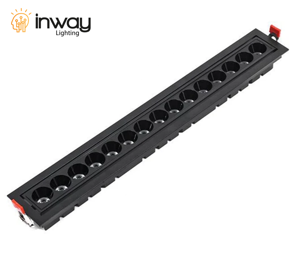 Lámpara Lineal LED con Rejilla para Empotrar, 30W, 16.29"(414mm), 4000K Blanco Natural, 100-260Vac, 24 Grados, Negra, Incluye: Clips