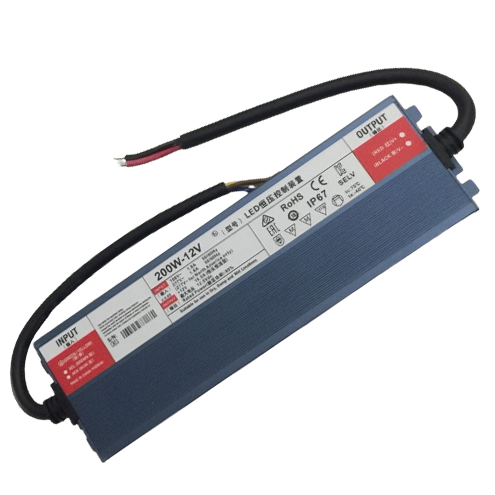 Power Supply Voltaje Constante Corriente Variable LED, 200W, 100-277Vac, 12Vdc, 16.5A, IP67