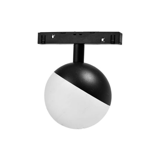 Lámpara Ball de Superficie Magnética LED tipo Track Light p/Riel de 20mm de ancho, 7W, 4000K Blanco Natural, 48Vdc, Diámetro: 100mm, Instalación: Empotrar o Superficie, 180 Grados, Negra