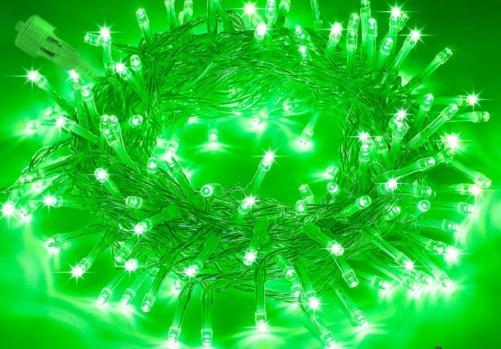 Extensión Navideña LED p/Exterior, 4W, Verde + CW 6000K Flash, 200LED/10Metros, 110Vac, Con cable verde de 3xφ0.18mm2, IP44