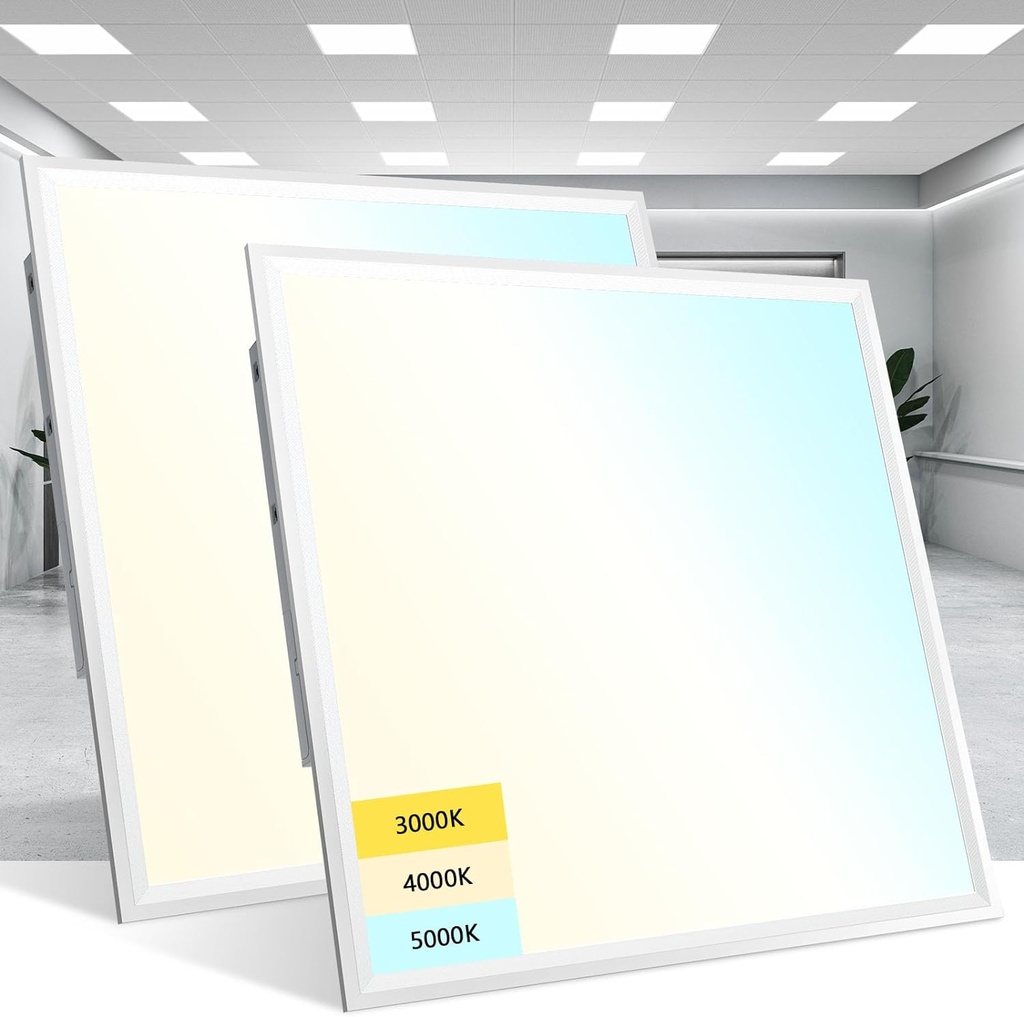 Kit Panel LED Cuadrado de Luz Directa (BackLit) p/Empotrar con Switch, 20W / 25W / 30W / 35W / 40W, Múltiple CCT WW 3000K / 3500K / NW 4000K / 5000K / CW 6000K, 110Lm/w, CRI≥80, 100-277Vac, Dimmable de 0-10Vdc, 24"x24"(600x600mm), Borde Blanco con Certificación UL