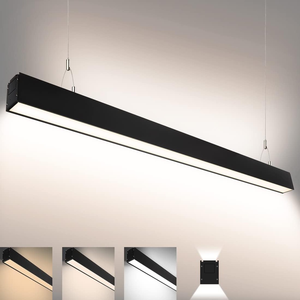 Lámpara Lineal Light LED con Switch, 30W / 40W / 50W, 47.24"(120cm), Múltiple CCT NW 4000K / 5000K / CW 6000K, 115Lm/W, 100-277Vac, Dimmable, 120 Grados, Negra, con Certificación UL