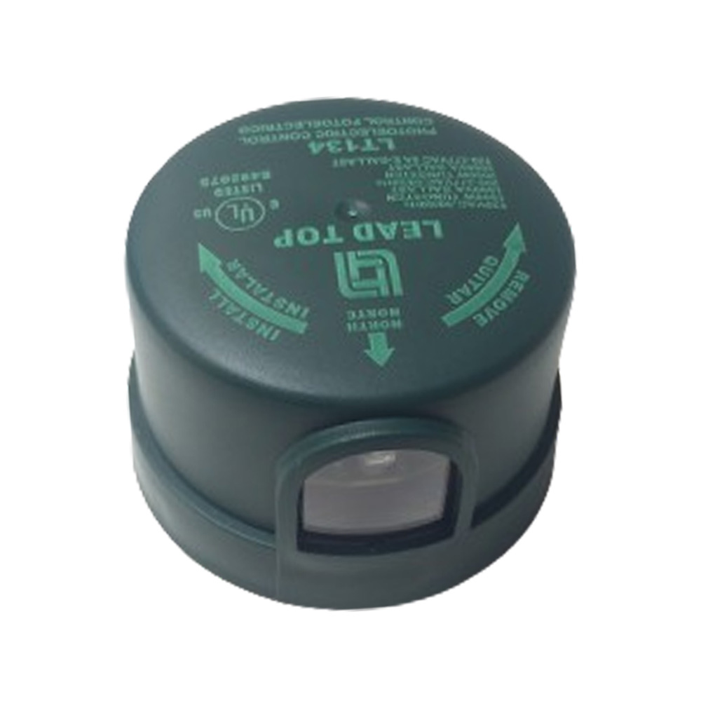 Fotocelda de 3 pin con cover verde (Fail-Off mode), 1000W, 475 Joule, 8A/120Vac y 5A/208-277Vac, IP66, Material: Polipropileno