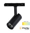 Lámpara de Superficie Magnética LED tipo Spotlight con Cover Antideslumbrante p/Riel de 20mm de ancho, 12W, Múltiple CCT con Switch WW 3000K / NW 4000K / CW 6000K, 48Vdc, Diámetro: 45mm, Instalación: Empotrar o Superficie, 24 Grados, Negra
