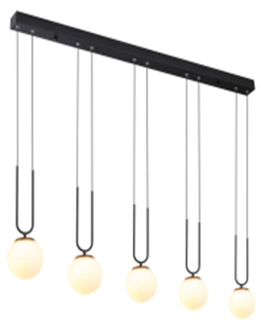 Lámpara LED Decorativa Colgante, DG51384P, 40W, 5x8W, 3000K Blanco Cálido, 85-265Vac, Dimensiones: 1130x130x1500mm, IP20, Negro con dorado