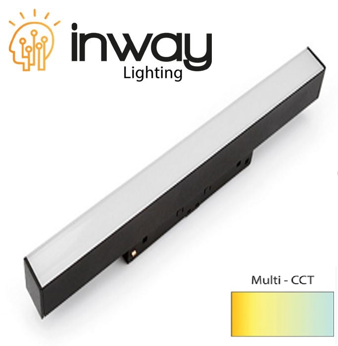 Lámpara Lineal Magnética LED p/Riel de 20mm de ancho, 36W, 35.43&quot;(900mm), Múltiple CCT con Switch WW 3000K / NW 4000K / CW 6000K, 48Vdc, Instalación: Empotrar o Superficie, 120 Grados, Negra