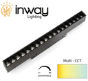 [DGPR-1028603] Lámpara Lineal Magnética LED p/Riel de 20mm de ancho con Rejilla, 12W, 8.77"(223mm), Múltiple CCT WW 3000K / CW 6000K, 48Vdc, Dimmable de 0-10V, Instalación: Empotrar o Superficie, 24 Grados, Negra
