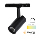 Lámpara de Superficie Magnética LED tipo Spotlight p/Riel de 20mm de ancho, 12W, Múltiple CCT WW 3000K / CW 6000K, 48Vdc, Dimmable de 0-10V, Diámetro: 45mm, Instalación: Empotrar o Superficie, 24 Grados, Negra