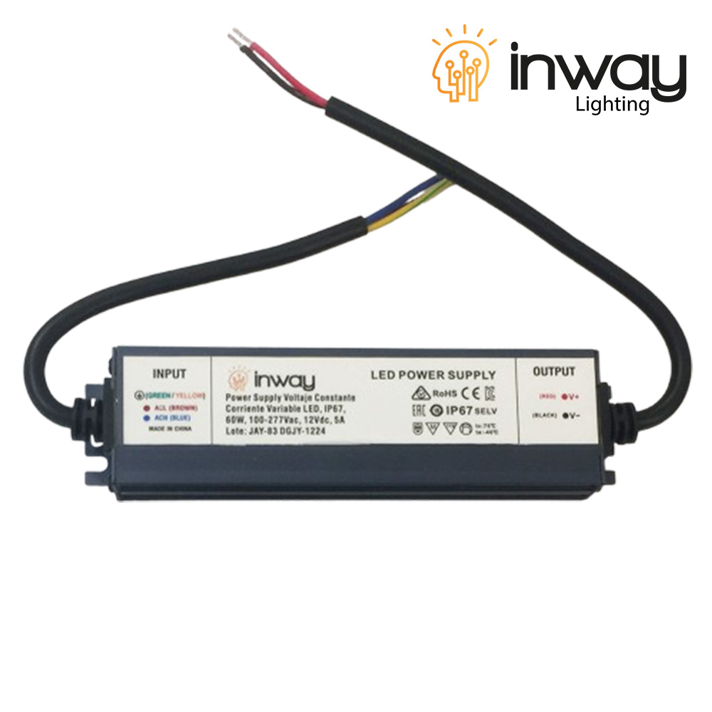 Fuente / Power Supply Voltaje Constante Corriente Variable LED, 60W, 100-277Vac, 12Vdc, 5A, IP67