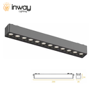 Lámpara Slim Lineal Magnética LED p/Riel de 27mm de ancho, 12W, 10.11"(257mm), 4000K Blanco Natural, 48Vdc, Instalación: Empotrar o Superficie, 24 Grados, Negra
