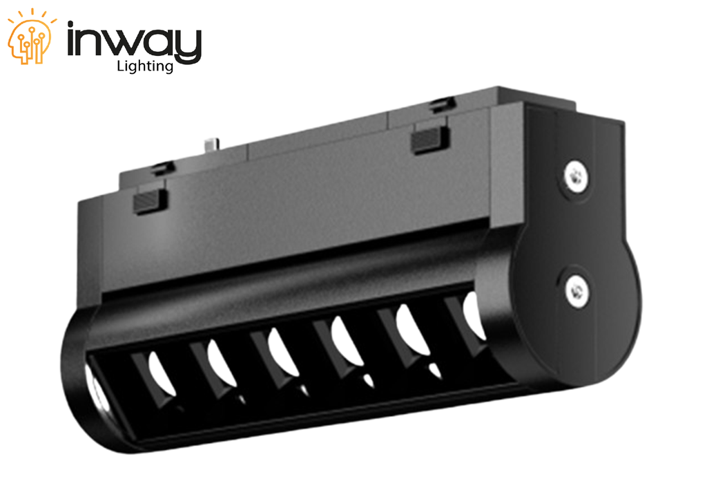 Lámpara Slim Magnética LED p/Riel de 27mm de ancho con Rejilla / Ajustable, 6W, 5"(127mm), 4000K Blanco Natural, 48Vdc, Instalación: Empotrar o Superficie, 24 Grados, Negra