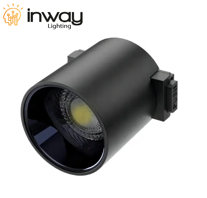 Lámpara Slim Magnética LED tipo Mini Spot Light Circular p/Riel de 27mm de ancho, 8W, 4000K Blanco Natural, 48Vdc, Diámetro: 55mm, Instalación: Empotrar o Superficie, 60 Grados, Negra