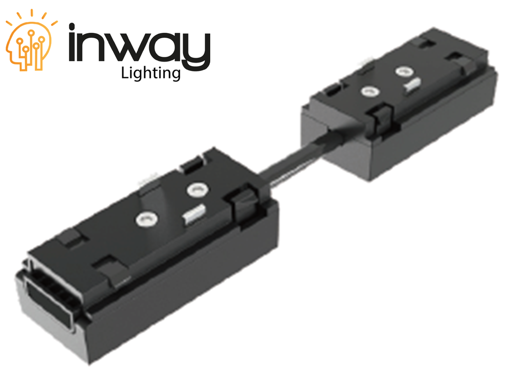 Conector Recto, Doble p/Riel de Empotrar 27mm de ancho para Lámpara Slim Magnética de 2 cables, 48Vdc, Negro