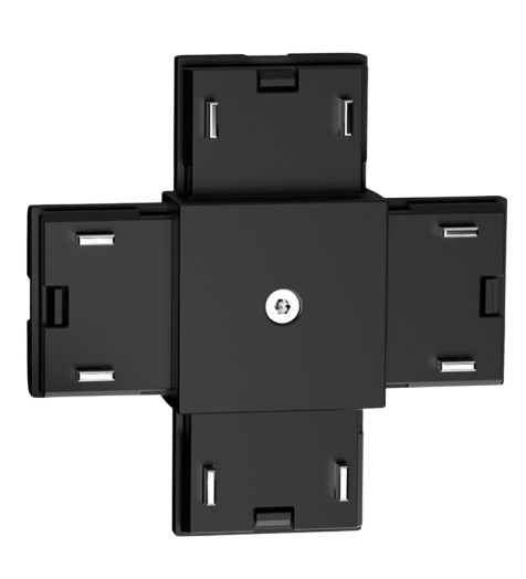 Conector en Cruz, p/Riel de Superficie 27mm de ancho de Lámpara Slim Magnética de 2 cables, 48Vdc, Negro