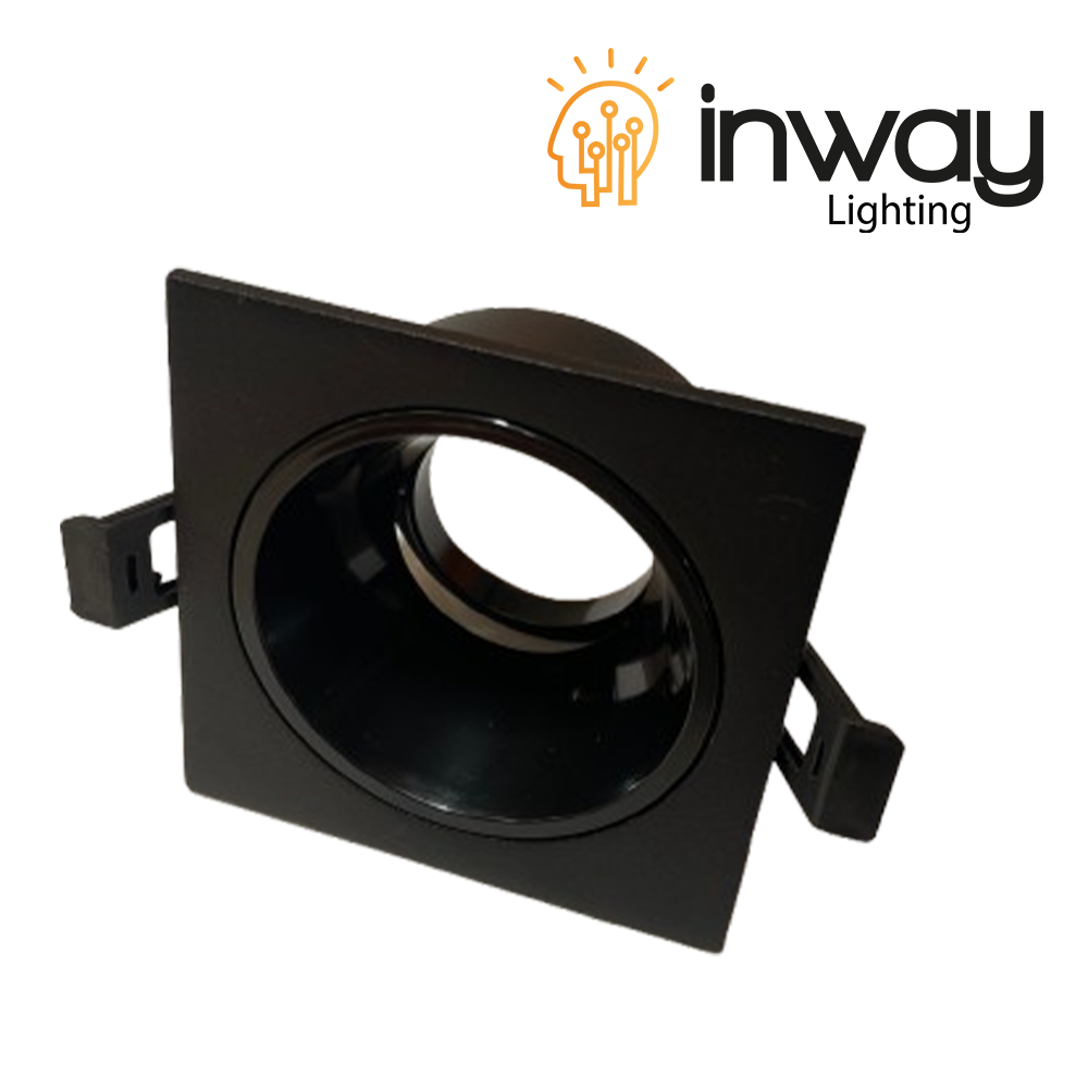 Base Cuadrada con Reflector Negro p/Empotrar Bombilla, Dirigible, Dimensiones: 87x87x48mm, Negro, Incluye zócalo GU10