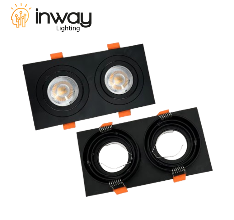Base Doble Rectangular p/Empotrar 2 Bombillas, Dirigible, Dimensiones: 174x92x25mm, Negro, Incluye zócalo GU10
