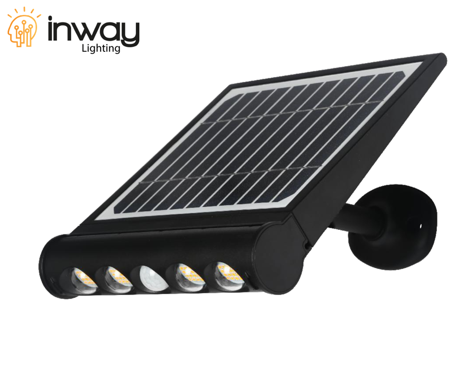Lámpara Solar LED de Pared (Aplique) de 8W con Panel Solar Integrado de 4.5W, 5.5V y Sensor de Movimiento, 4000K Blanco Natural, 120 Grados, Con Batería de Litio de 14.8Wh, IP65, Dimensiones: 214x268x76mm, Negro