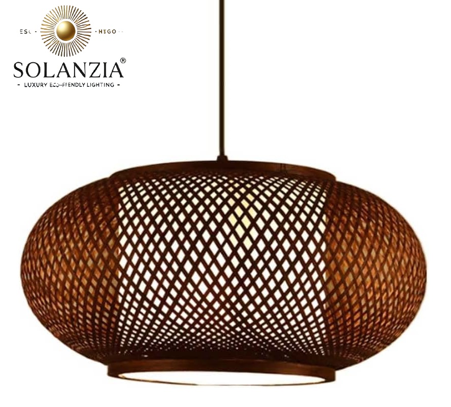 Lámpara Decorativa Artesanal Colgante, Trenzado Elíptico, E27, Dimensiones: 400mm, Material: Bamboo