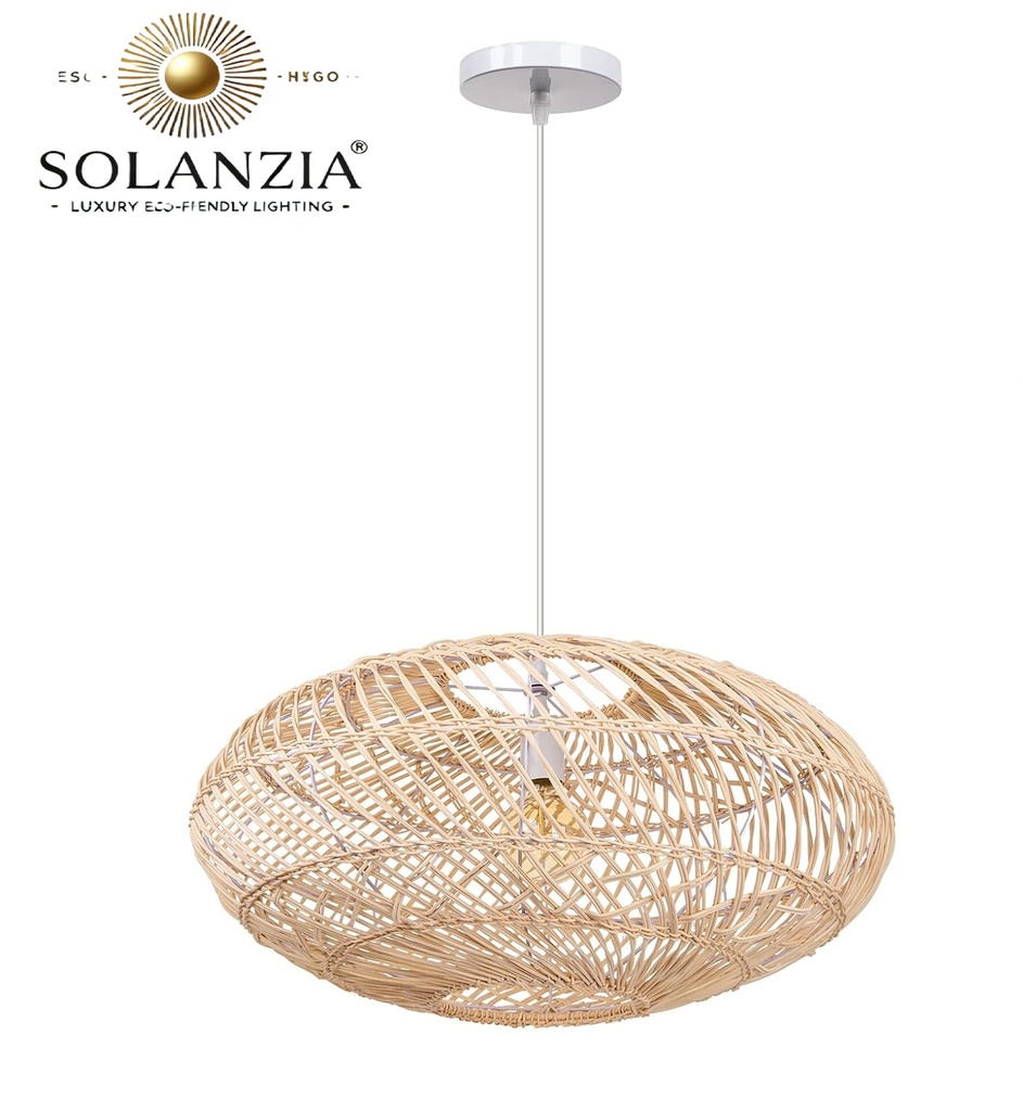 Lámpara Decorativa Artesanal Colgante, Trenzado Mediterráneo, E27, Dimensiones: 600x280mm, Material: Rattan