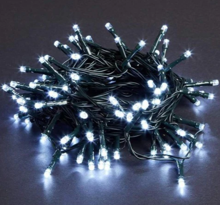 Extensión Navideña LED p/Exterior, 8W, 1700Lm, 6000K Blanco Frio 200LED/10Metros, 110Vac, Con cable verde de cobre 3xφ0.2mm2, IP44
