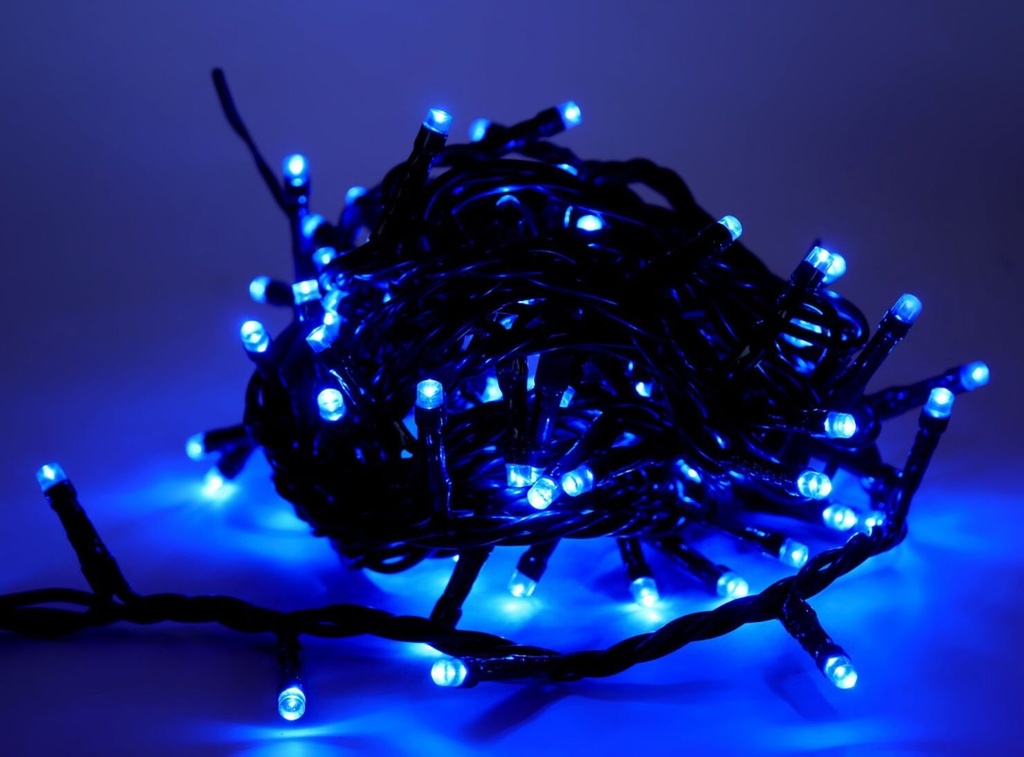 Extensión Navideña LED p/Exterior, 8W, 1700Lm, Azul, 200LED/10Metros, 110Vac, Con cable verde de cobre 3xφ0.2mm2, IP44